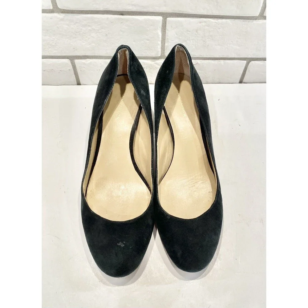 ANN TAYLOR 7.5M Black Suede Leopard Block Heel‎ Shoe Rounded Toe